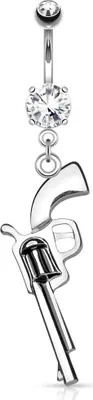 Produktbild von Bauchnabelpiercing Anhänger Pistole Revolver Zirkonia Kristall Chirurgenstahl Bananabell  10 mm