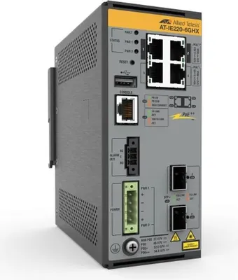 Zdjęcie produktu dla Allied Telesis AT-IE220-6GHX-80, Zarządzany, L2, Gigabit Ethernet (10/100/1000), Pełny dupleks, Obsługa PoE, Montaż naścienny / rzutowanie na sufit