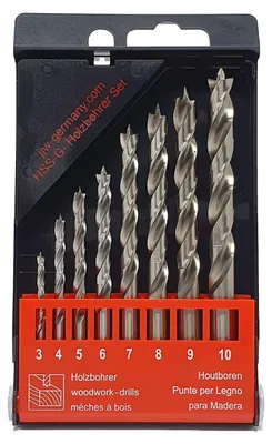Obrázek produktu pro Sada 8 precizních vrtáků do dřeva z oceli HSS-G, průměry od 3,0 do 10,0 mm