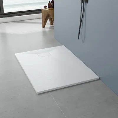 Produktbild von Duschtasse Duschwanne Rechteck in Steinoptik Weiße Rutschfeste SMC Brausewanne Brausetasse ohne Ablaufgarnitur 120 x 80 x 3.2 cm