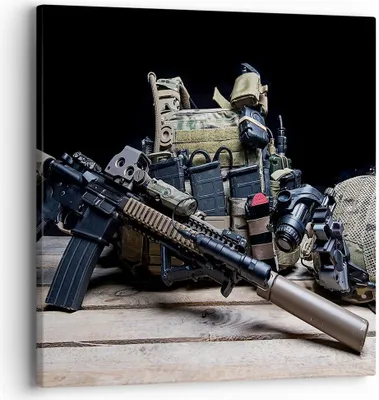 Produktbild von Bild auf Leinwand - Leinwandbild - Militaria Gewehr - 40x40cm - Wand Bild - Wanddeko - Wandbilder - Leinwanddruck - Bilder - Kunstdruck - Wanddekoration - Leinwand bilder - Wandkunst - AC40x40-3889