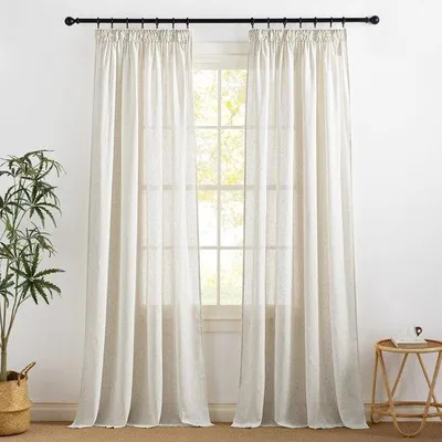Productafbeelding van Unyqoos® Boheemse linnenlook gordijnen met plooiband – semi-transparante gordijnen, set van 2, 240 x 140 cm, 30% linnen, geschikt voor woonkamer en slaapkamer