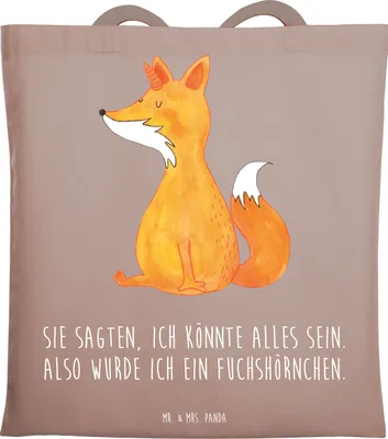 Produktbild von Mr. & Mrs. Panda Shopping Tasche Einhorn Fuchs - Braun Pastell - Geschenk, Füchse, Unicorns, Unicorn, Tote Bag, Tragetasche, Einkaufstasche, Einhörner, Fuchshörnchen