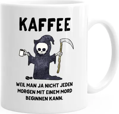 Produktbild von Kaffeetasse Kaffee weil man ja nicht jeden Morgen mit einem Mord anfangen kann Spruch MoonWorks® Papa weiß unisize