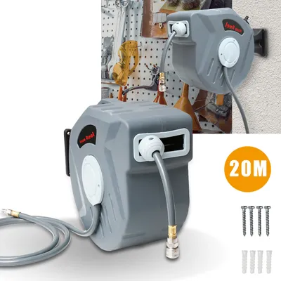 Produktbild von TolleTour Schlauchtrommel 20 m, Druckluftschlauch Aufroller, Schlauch Aufroller, Kompressor-Zubehör, Wandhalterung, 1/4 Zoll Schnellkupplung, 180° Schwenkbar