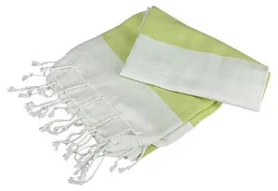 Produktbild von A&R AR058 | Hamamzz® Hamam Towel Antalya,100 x 180 cm - Farbe: White/Lime Green - Größe: 100 x 180 cm