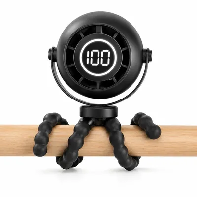 Produktbild von Kinderwagen-Ventilator mit LED und Akkuanzeige, 3 Geschwindigkeitsstufen,360° drehbar, wiederaufladbar, geeignet für Kinderwagen,Autositz,Büro,Camping