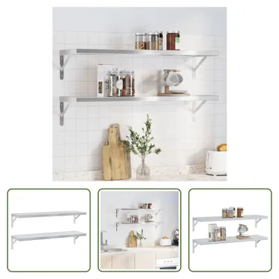 Produktbild von The Living Store Wandregale 2 Stk. 100x30 cm Silbern Edelstahl