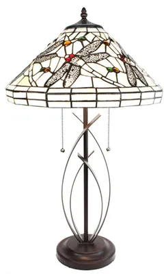 Zdjęcie produktu dla Lampa stołowa Clayre & Eef Tiffany Ø 41x69 cm Beżowo-czarna szklana ważka