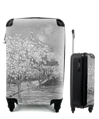 Produktbild von MuchoWow® Koffer Handgepäck Trolley Rollkoffer Kleine Reisekoffer mit 4 Rollen - Mandelblüte - Vincent van Gogh - Schwarz - Weiß - Cabin Size < 55x40x23 cm & 55x40x20 cm - Fotokoffer - Kabinenkoffer - Boardgepäck - Reise-Box - Reisekoffer - Reisegepäck - Koffer mit Bild - Trolley für Kinder