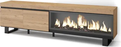 Produktbild von TV-Schrank, Lowboard, 208x35x57cm, Für TV-Geräte bis zu 80", Elektrokamin XXL, Industriedesign, Eiche
