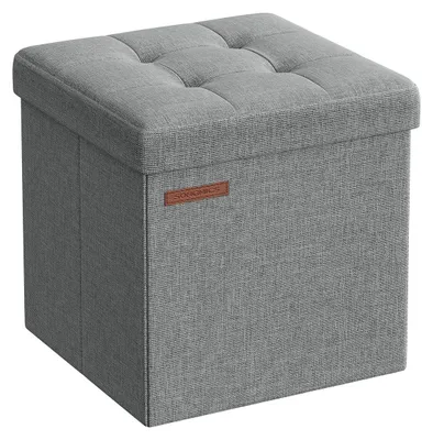 Produktbild von Aufbewahrungshocker – Sitzbox – Fußhocker – Kunstleinen – 30 x 30 x 30 cm – Hellgrau