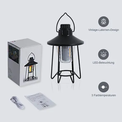 Produktbild von Aufladbare LED Campinglampe schwarz – Flexibel aufstellen/aufhängen, Outdoor Aktivitäten & Zeltbeleuchtung