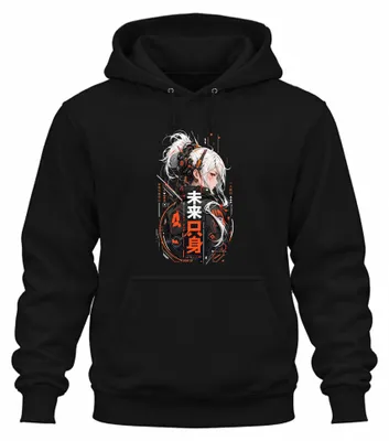 Produktbild von 未来只身 Anime Girl Cyberpunk Techwear Manga Japan Y2K Otaku Hoodie Kapuzenpullover, Schwarz, M