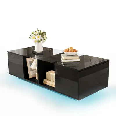 Produktbild von Moderner Couchtisch(Schwarz)120x50x38,5cm,Sofatisch mit LED-Beleuchtung, hochglänzender Tischplatte