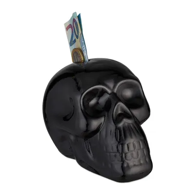 Produktbild von Spardose Totenkopf Schwarz aus Keramik 9x8,5x12,5cm – Deko & Geldbüchse