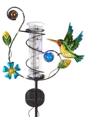 Produktbild von Kolibri Solar Gartendeko mit LED Licht, dekorativer Regenmesser für Garten, Terrasse und Rasen, Geschenk für Gartenliebhaber