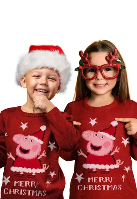 Produktbild von Peppa Wutz Winterpullover für Kinder Winter Strick Pullover Sweatshirt Ugly Sweater Weihnachten Rot 110-116