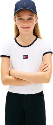 Produktbild von Tommy Hilfiger Mädchen T-Shirt Kurzarm Heritage Flag Top Slim Fit, Weiß (White),