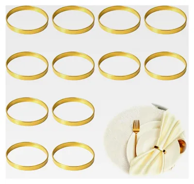 Produktbild von 12 Serviettenringe aus Metall in Gold, Runde Serviettenringe für Hochzeiten, Weihnachten, Festliche Tischdekoration, Edelstahl Serviettenringe für Dinner, Jubiläen, Partys, Abendessen
