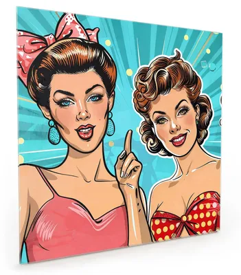 Produktbild von Küchenrückwand Spritzschutz Glas mit Motiv Retro Frauen Illustration 40 x 40 cm