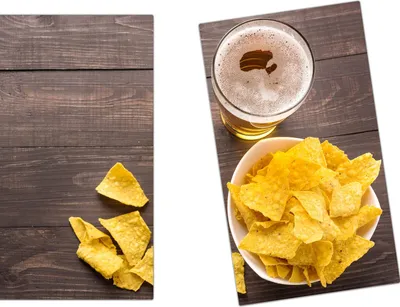 Produktbild von Spritzschutz Herdabdeckplatte Schneidebrett aus Glas Bier und Nachos 2-Teilig (60x52cm)