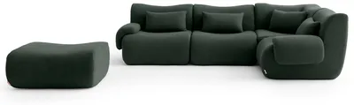 Image de Canapé d'angle modulaire 4 places MILYSOFA SOFATIME avec méridienne, tissu bouclé raffiné, vert forêt