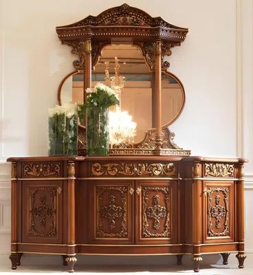 Produktbild von Kommode Anrichte Spiegel Set Echtes Holz Italienische Möbel Antik Stil Kommoden