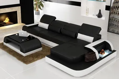 Produktbild von Wohnlandschaft Ecksofa Ledersofa Eck Couch Sofa mit Regal Polster Led Schwarz