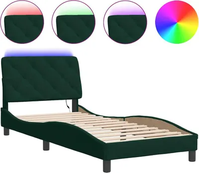 Produktbild von vidaXL Bettgestell mit LED ohne Matratze Dunkelgrün 90x200 cm Samt