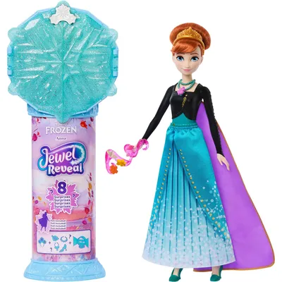 Produktbild von Disney Frozen Disney Die Eiskönigin Jewel Reveal Anna-Modepuppe mit 8 Überraschungen wie Juwelenbox und 10 Zubehörteilen, Modepuppe, Weiblich, 3 Jahr(e), Junge/Mädchen, 317,5 mm, Mehrfarbig