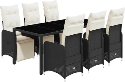 Produktbild von vidaXL 7-tlg. Garten-Bistro-Set mit Kissen Schwarz Poly Rattan