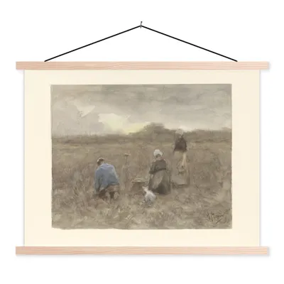 Produktbild von MuchoWow® Textilposter Kartoffelerntemaschinen - Gemälde von Anton Mauve 40x30 cm mit holzfarbenen Rahmen - Bilder
