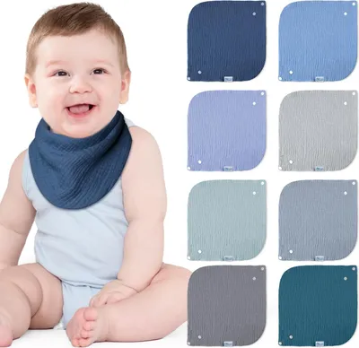 Produktbild von lulumoon Lätzchen Baby Absorbierende Dreieckstuch, Musselin Halstuch Baby mit Verstellbares Druckknopf, Weiche Sabberlätzchen für Junge und Mädchen, Unisex, 8 Stück (Ozean) Ozean Einheitsgröße