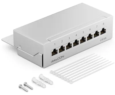 Produktbild von deleyCON MK1824, RJ-45, Cat6a, Grau, Metall, 162 mm, 46 mm