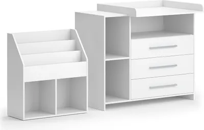 Produktbild von Kinderzimmer-Set Vicco Oskar Weiß 2 Teile, mit Wickelkommode und Bücherregal, Model 41625