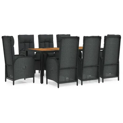 Image de vidaXL Salon de jardin 9 pièces avec coussins noir poly rotin