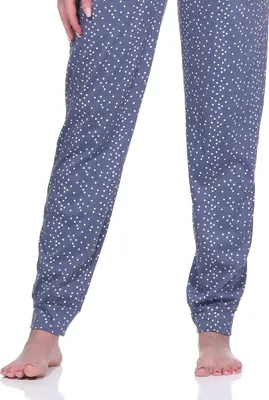 Produktbild von Damen Schlafanzug Hose lang Mix & Match in Tupfen-Punkte Optik - ideal zu kombinieren ; blau-melange , 36-38