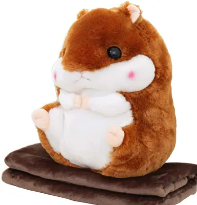 Produktbild von 2 in 1 Schöner und Niedlich Plüschtier Hamster kissen mit Fleece Blanket Super Witziges und Süßes Geschenk für Kinder und Freundin 40cmX30cm