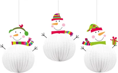 Produktbild von amscan 3 Hängedekorationen Joyful Snowman 3D 20,3 cm