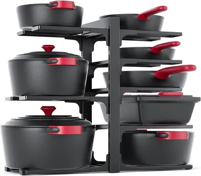Produktbild von Pfannenorganizer für Küchenschrank, 8 Lagen, verstellbar, Stahl, schwarz