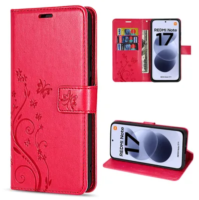 Produktbild von Hülle für Xiaomi Redmi Note 17 Handyhülle mit [Standfunktion][Kartenfächern] Rot