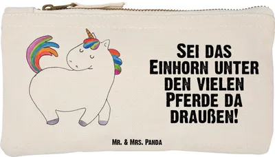 Produktbild von Mr. & Mrs. Panda Federmappe Einhorn Stolzieren Größe S Klein - Weiß - Geschenk, Reiten, Pouch, Mäppchen, Unicorn, Kosmetiktasche, kosmetiktäschchen, Einhörner, Freundin