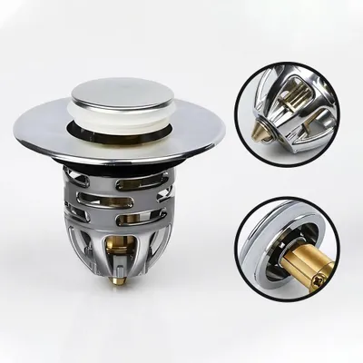 Produktbild von Pop Up Waschbeckenstöpsel 1er Set, Rostfrei, 32–40 mm, Dicht, Schnell Entwässernd, Mit Filtereinsatz