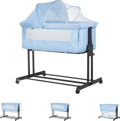 Produktbild von Chipolino Beistellbett 2 in 1 Zen Laufstall Moskitonetz Matratze Räder Bremse blau