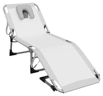 Zdjęcie produktu dla Składany leżak ogrodowy QEENTOE z otworem na twarz, wytrzymujący obciążenie do 160 kg, z 3-stopniową regulacją, poduszką, uchwytem i boczną kieszenią, w jasnoszarym kolorze