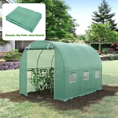 Produktbild von PE-Folie mit UV-Schutz, Gewächshausfolie 3x2x2m, 6 aufrollbare Fenster, Grün | 15cm Erdanker | Reißverschlusstür | Ersatzfolie für Tomatengewächshaus