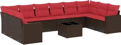 Produktbild von vidaXL 11-tlg. Garten-Sofagarnitur mit Kissen Braun Poly Rattan