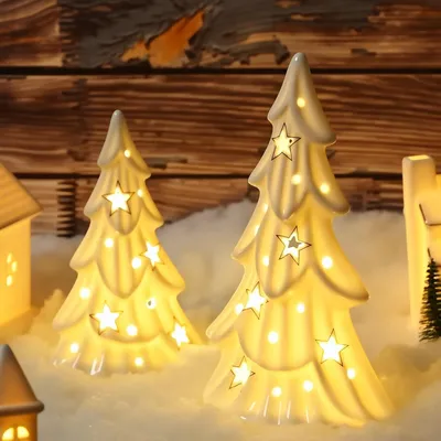 Produktbild von Set aus 2 LED-Weihnachtsbäumen Weiß Weihnachtsdeko 20x10 cm