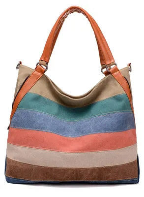 Produktbild von Retro-Canvas-Handtasche für Damen mit Streifenmuster